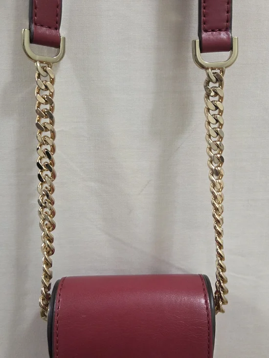 Michael Kors Red Leather Crossbody Phone Pouch with Gold Chain - Picture 10 of 11